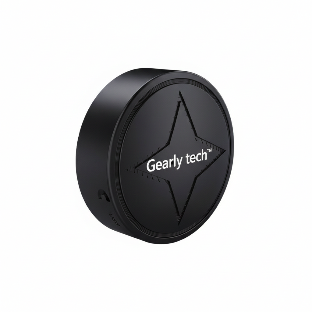 Black magnetic car mount with 'Gearly tech' branding on a white background